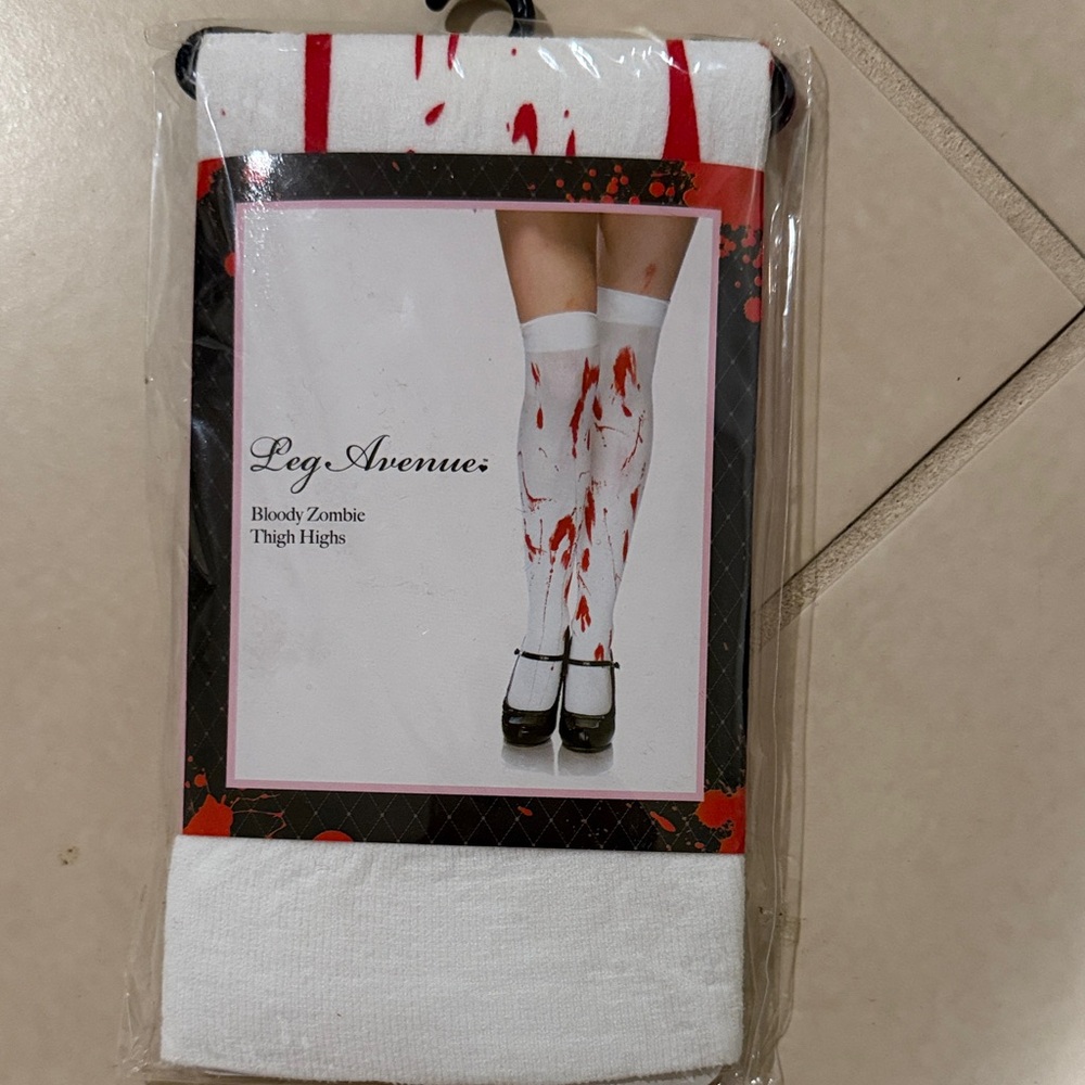 Leg Avenue Bloody Zombie Thigh High Socks - White and Red